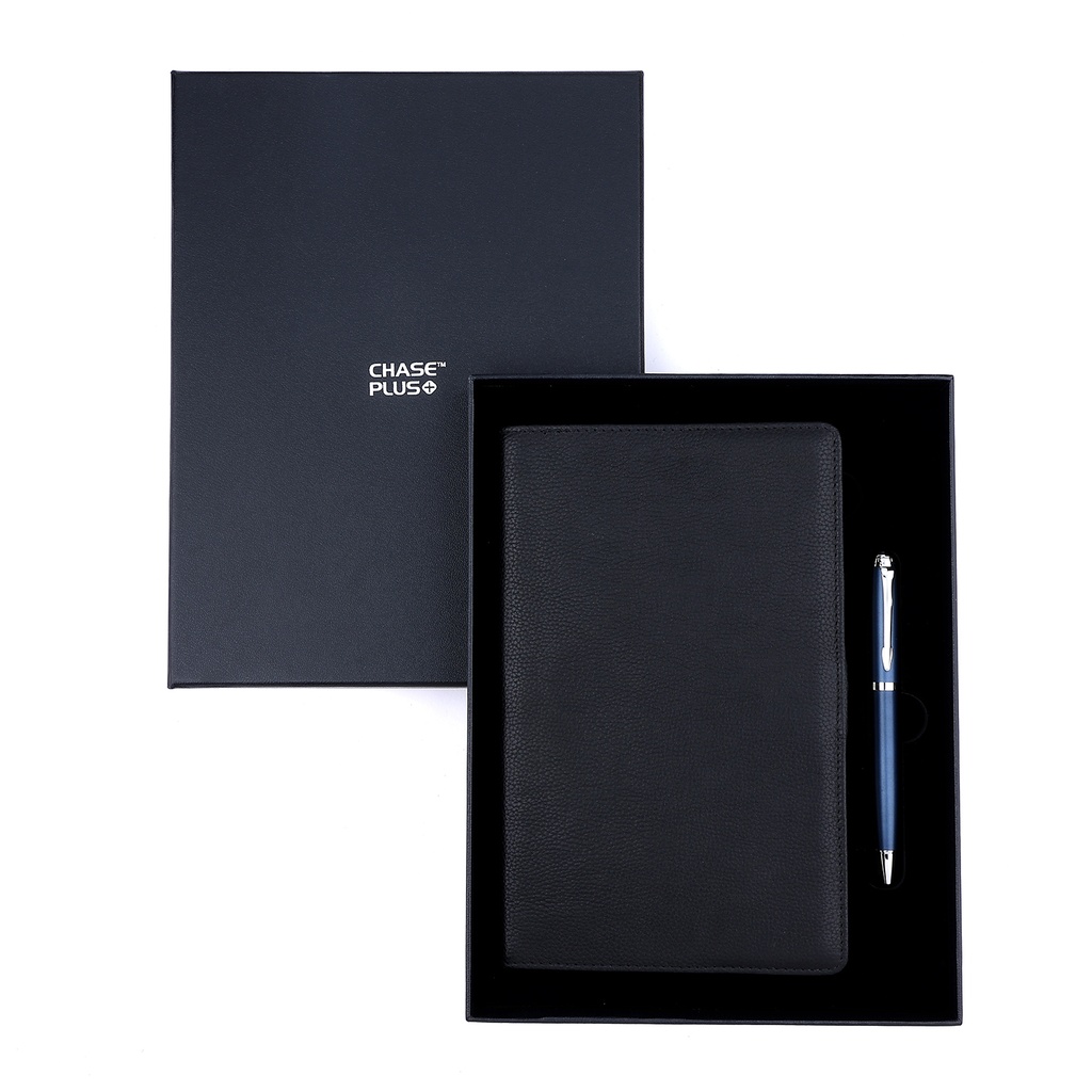 Business Gift Set-Domino Leather Covered Organizer and Libro Matt Blue Pen 