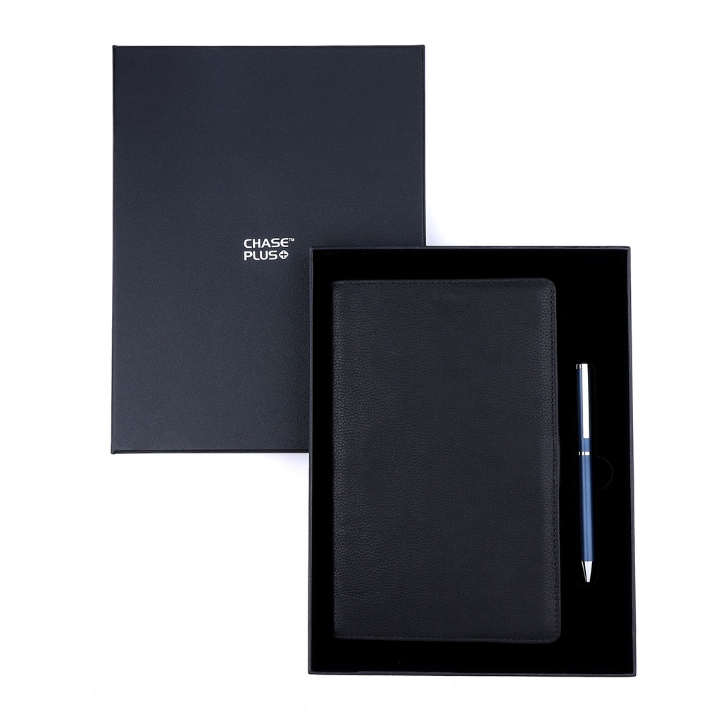 Business Gift Set-Domino Leather Covered Organizer and Danza Matt Blue Pen 