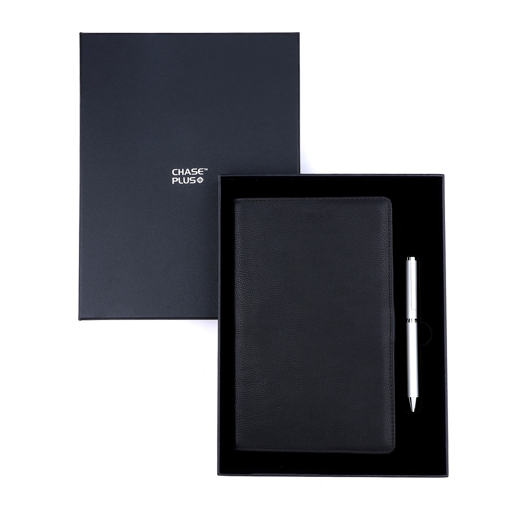 Business Gift Set-Domino Leather Covered Organizer and Danza Matt Silver Pen 