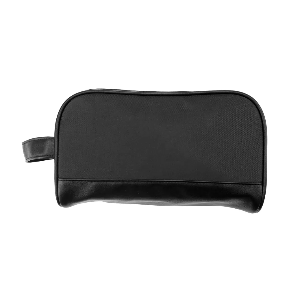 Twill Fabric Utility Pouch with PU Handle and 2 Main Zipper Compartments