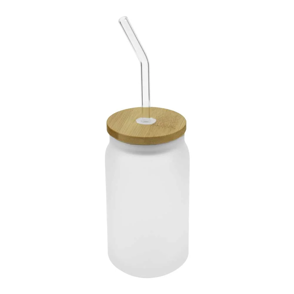 Glass Bottle with Straw and Bamboo Lid