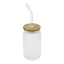 Glass Bottle with Straw and Bamboo Lid