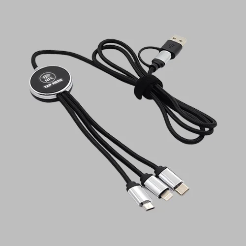 3 in1 long cable with LED light up logo 