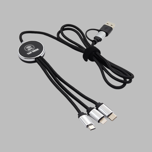 3 in1 long cable with LED light up logo 