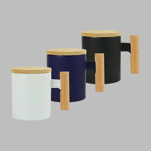 Ceramic Mug with Bamboo Handle & Lid 