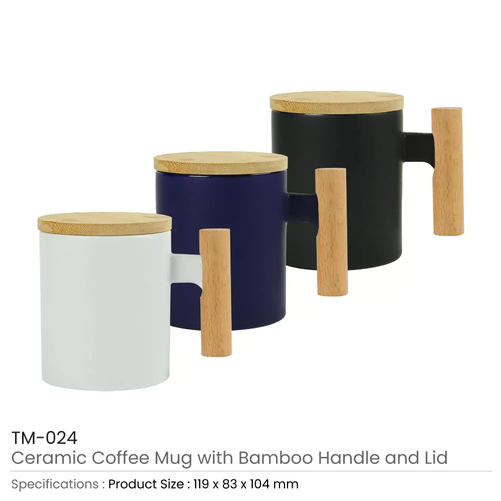 Ceramic Mug with Bamboo Handle & Lid 