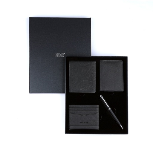 [CMB88922-1] CHASE PLUS Business Gift Set Men's Wallet, Credit Card Holder, BCH and Pen (Matte Black)