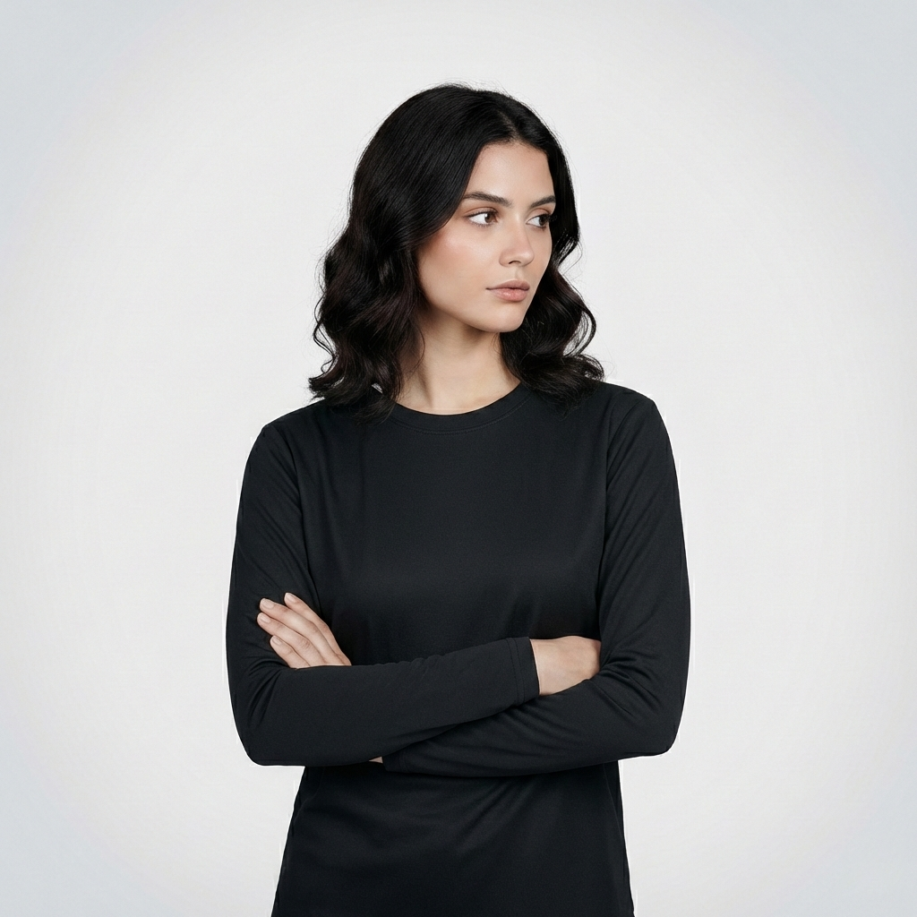 AGGERT Round Neck Full sleeve T-Shirt SUPIMA MERCERISED Cotton 200 GSM Black - Women