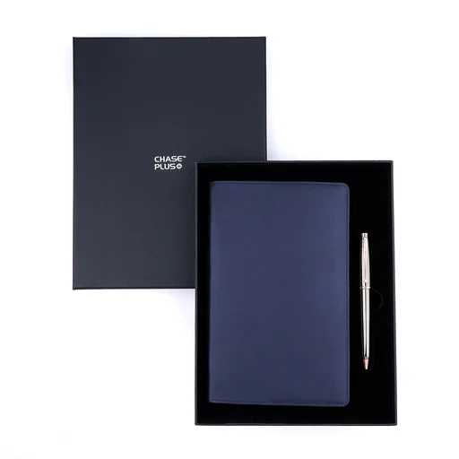 Business Gift Set-Capre Leather Covered Organizer Blue and Lexer Gun Metal Pen 