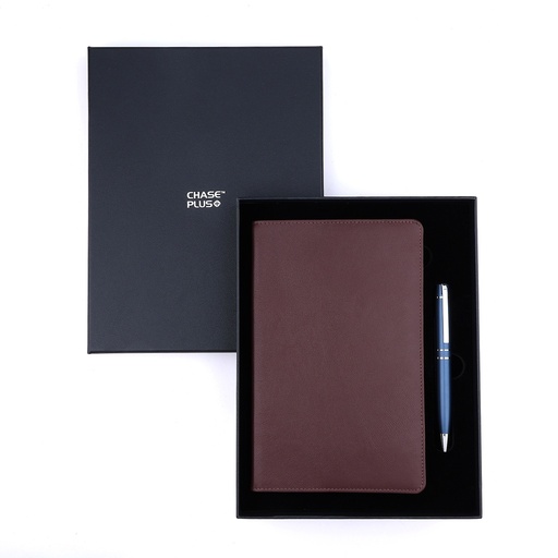[CMB8908-4] Business Gift Set-Capre Leather Covered Organizer Chocolate Brown and Kanora Matt Blue Pen  