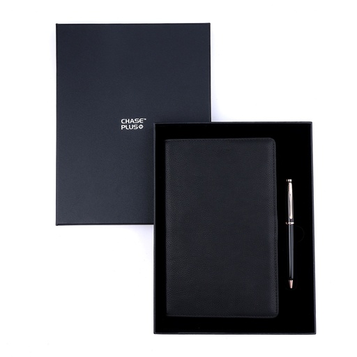 [CMB8897-3] Business Gift Set-Domino Leather Covered Organizer and Lexer Black Rosegold Pen