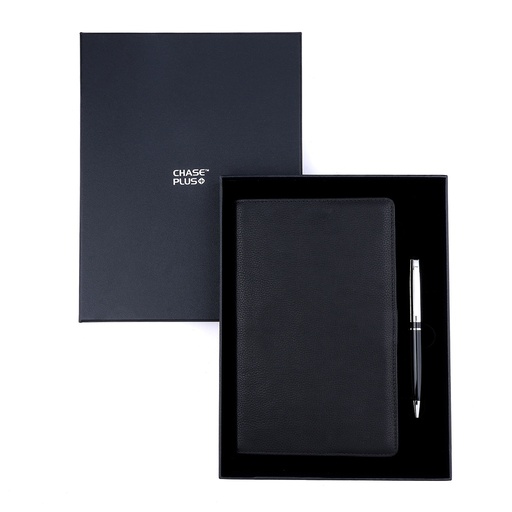 [CMB8896-3] Business Gift Set-Domino Leather Covered Organizer and Kanora Black Chrome Pen 