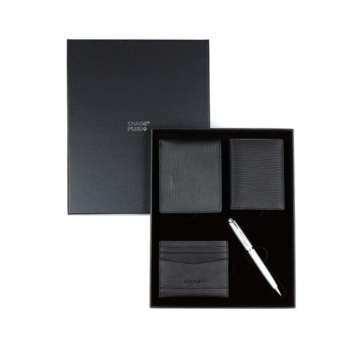 [CMB88926-5] CHASE PLUS Business Gift Set Retso Men's Wallet, Credit Card Holder, BCH and Libro Matt Silver Pen