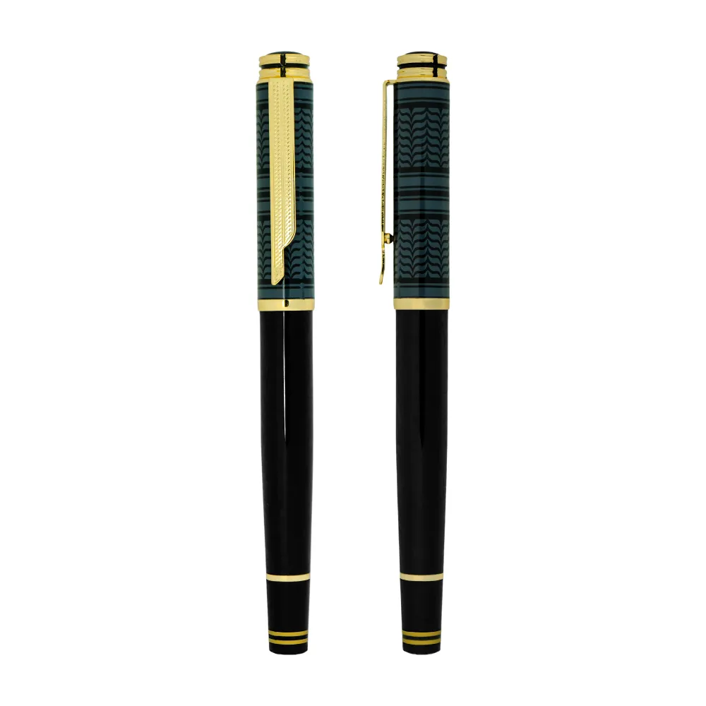 [STE3PN685] Arabic Traditional Bisht Design Metal Pens, Glossy Black with Gold Outline