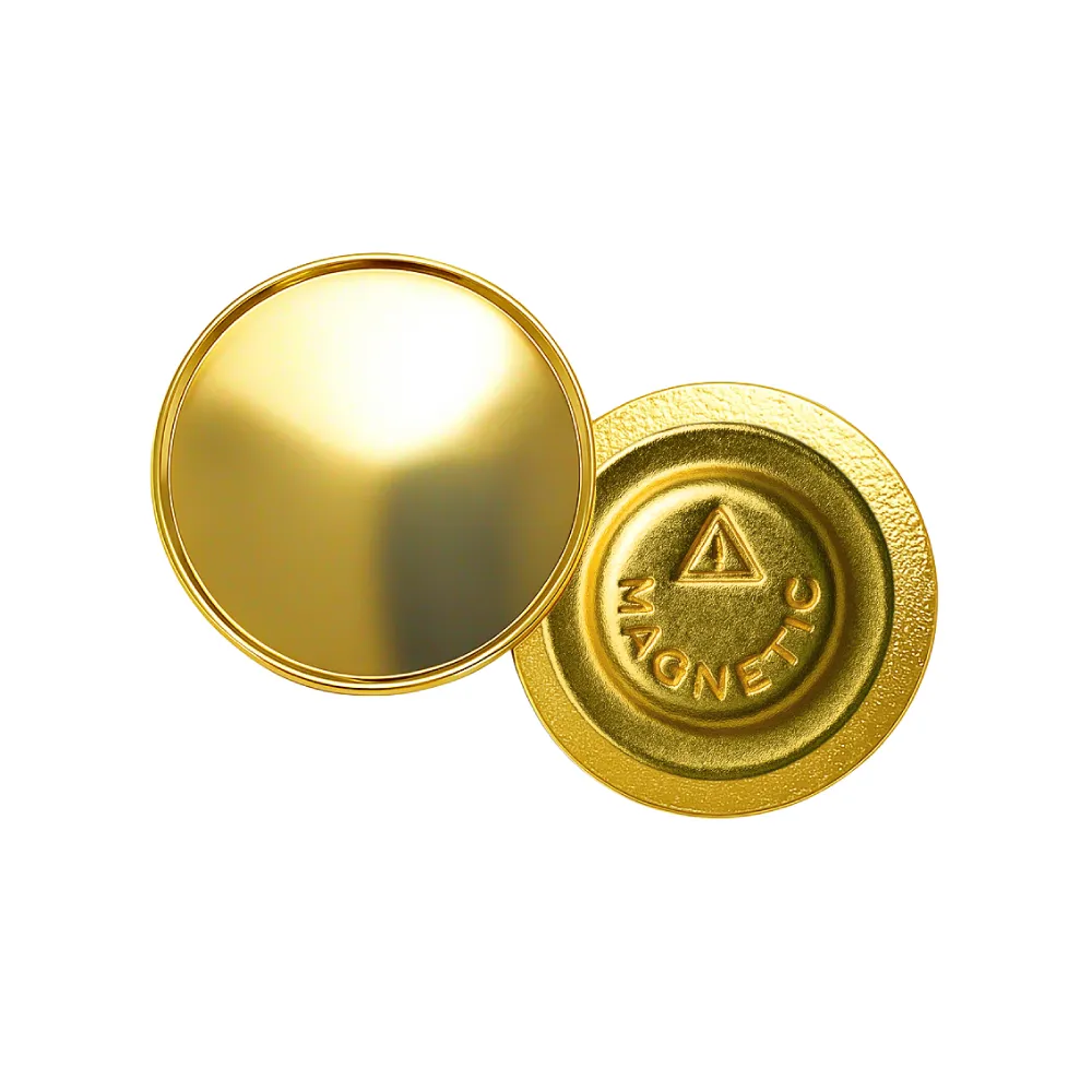 [2115] Gold Round Metal Badges with Magnet Attachment