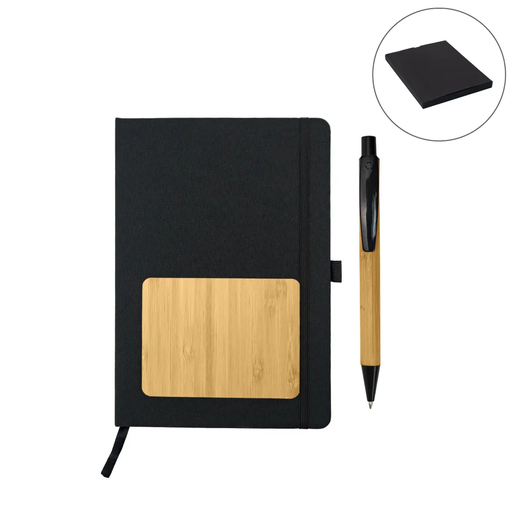 [GS-704-BLK] rPET and Bamboo Notebook with Pen Gift Sets