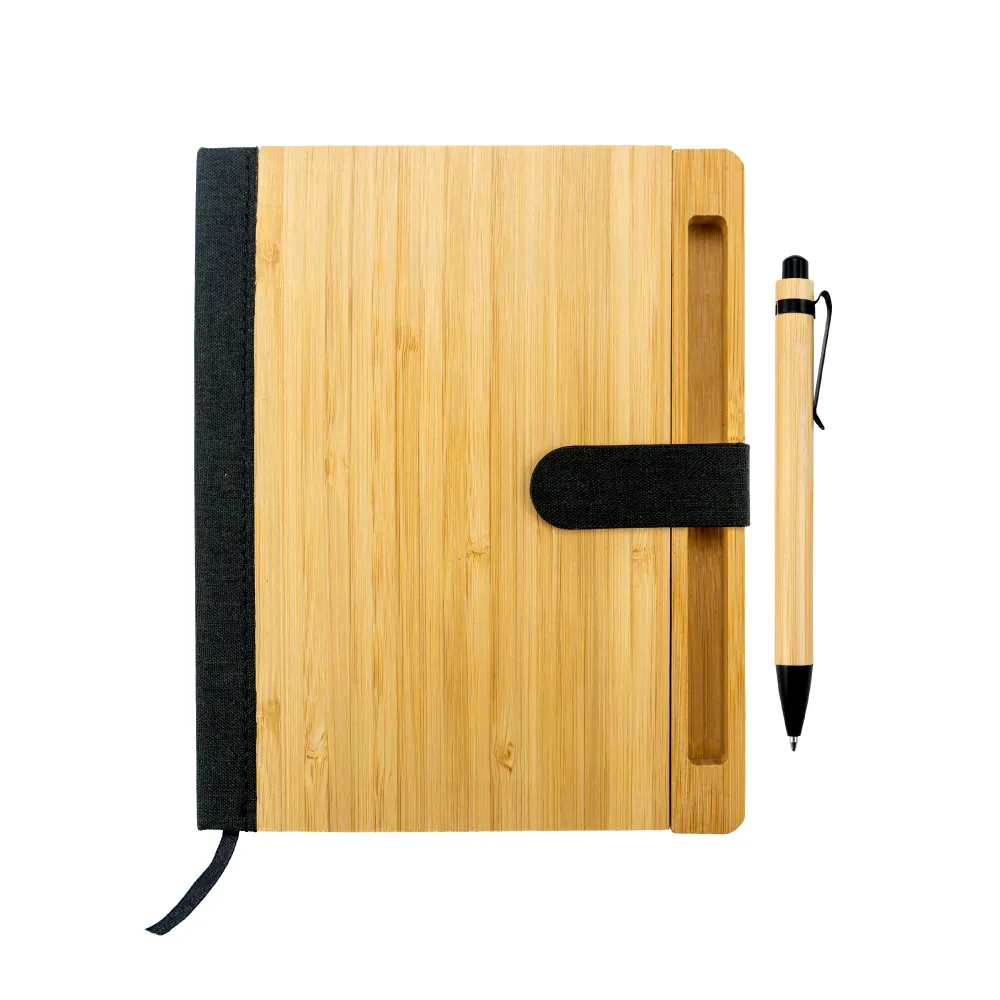 [MB-11-BLK] Bamboo and rPET Notebooks with Pen, A5, Bookmark & Magnetic Clasp