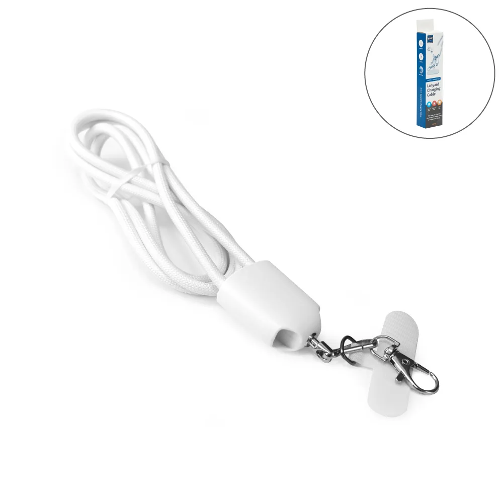 [OC-LN8-WHT] 4 in 1 Lanyard Charging Cable 60W, 120cm Long with Hook for ID Card and Phone Pad