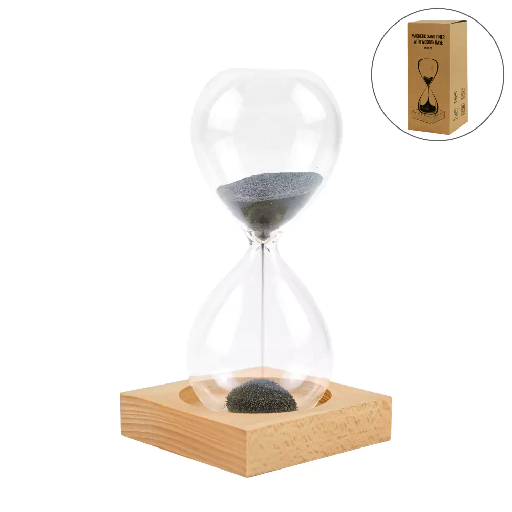 [MST-01] Magnetic Sand Timer with Wooden Base - 2 Minutes
