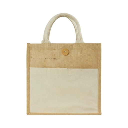 [JSB-16] Eco-Friendly Jute Bags with Front Cotton Pocket & Button Closure
