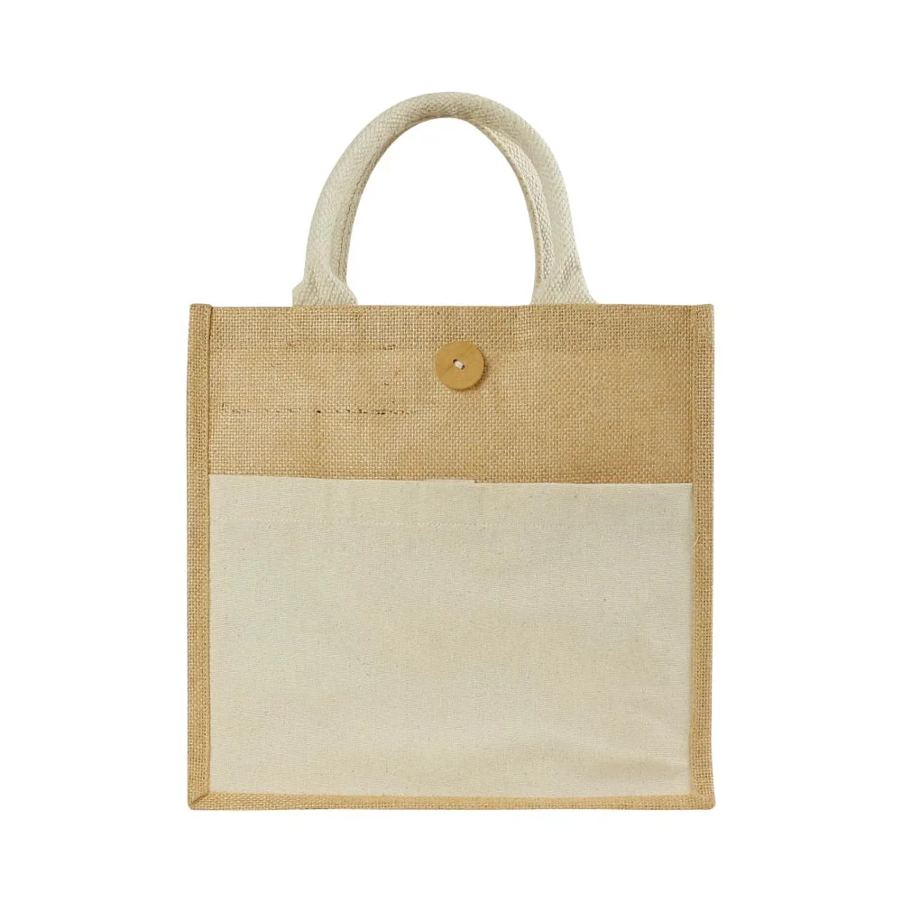 [STE3JSB-165] Eco-Friendly Jute Bags with Front Cotton Pocket & Button Closure