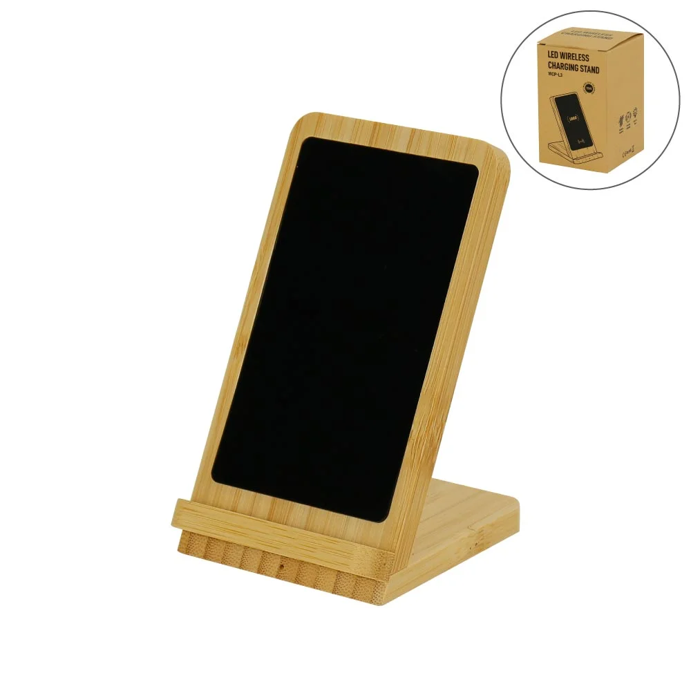 [STE3WCP-L35] Bamboo Fast Wireless Charger Stand 15W with LED Logo