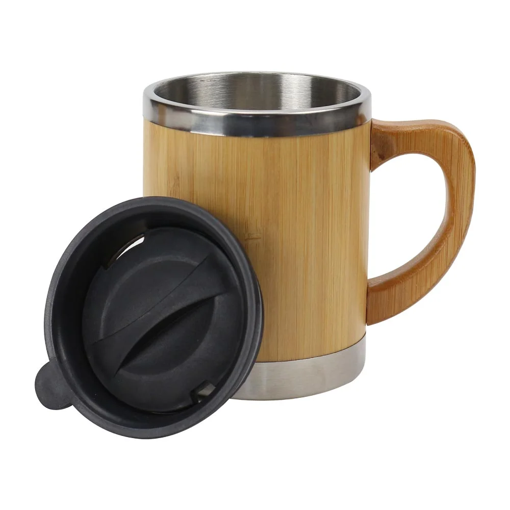 [STE3TM-0265] Bamboo and Stainless Steel Coffee Travel Mug with Handle and Lid