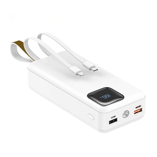[PB-30K-WHT] Fast Charging Powerbank 30,000 mAh with Flashlight & Leather Strap