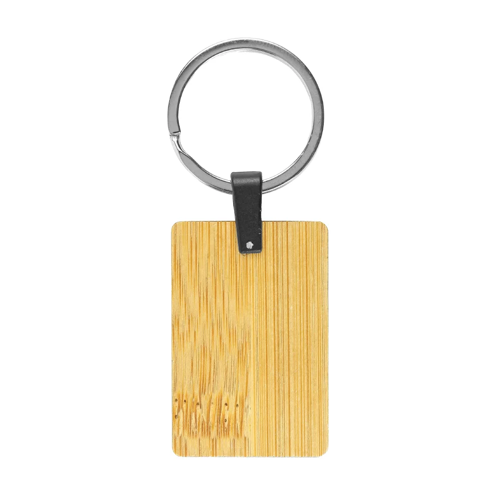 [STE3KH-13-BM5] Bamboo & Metal Keychain Rectangle