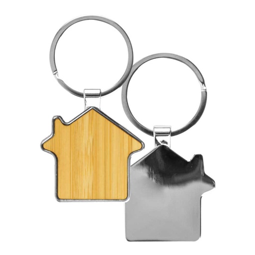 [KH-11-BM] Bamboo & Metal Keychain House Shaped