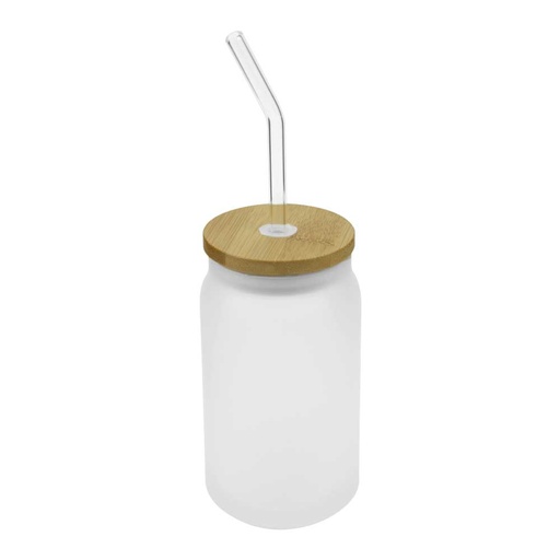 [TM-035-FRS] Glass Bottle with Straw and Bamboo Lid