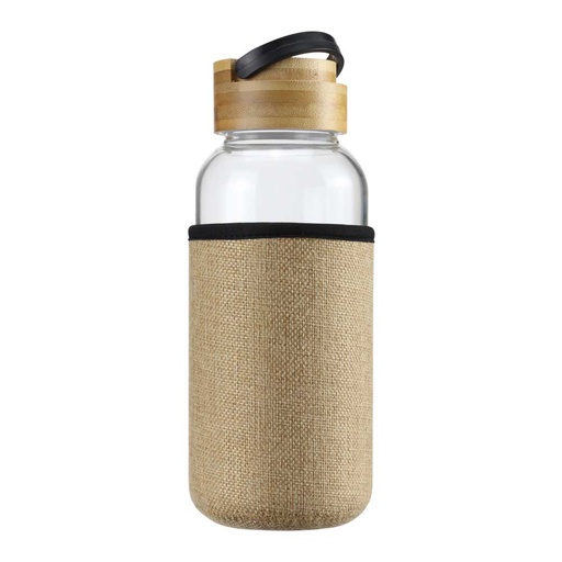 [TM-034-NAT] Glass Bottles with Bamboo Lid and Eco Sleeve