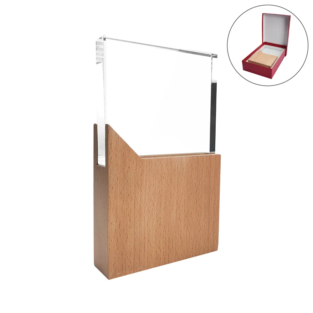 Rectangle Shaped Wood and Crystal Awards with Box