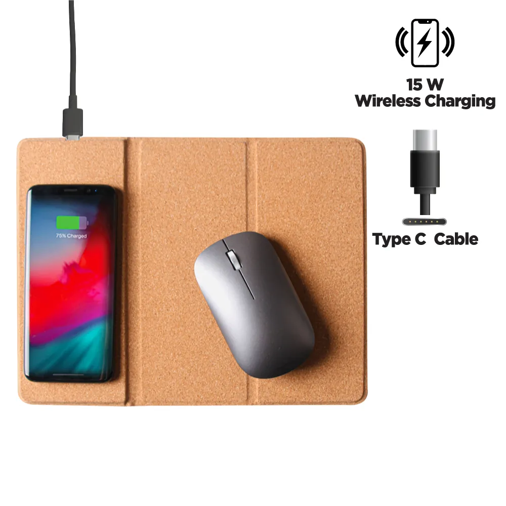 [JU-WCM1-CO] Cork Foldable Mousepads with 15W Wireless Charging Type-C
