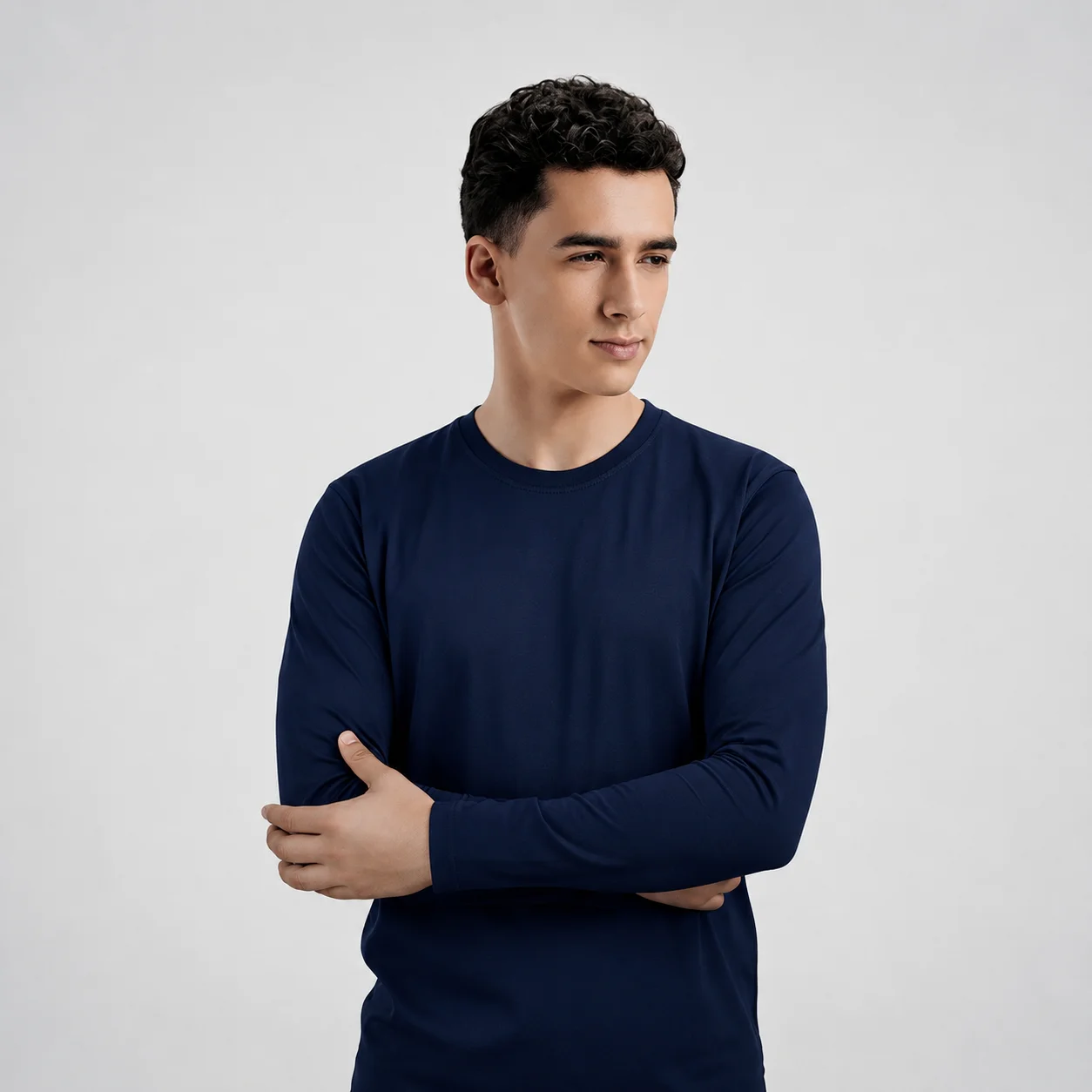 [AGRN7578] AGGERT Round Neck Full sleeve T-Shirt SUPIMA MERCERISED Cotton 220 GSM Navy Blue - Men