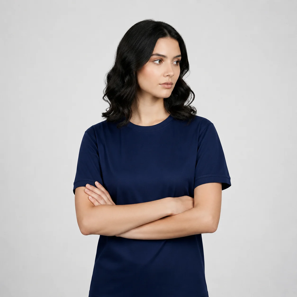 AGGERT Round Neck T-Shirt SUPIMA MERCERISED Cotton 220 GSM Navy Blue - Women