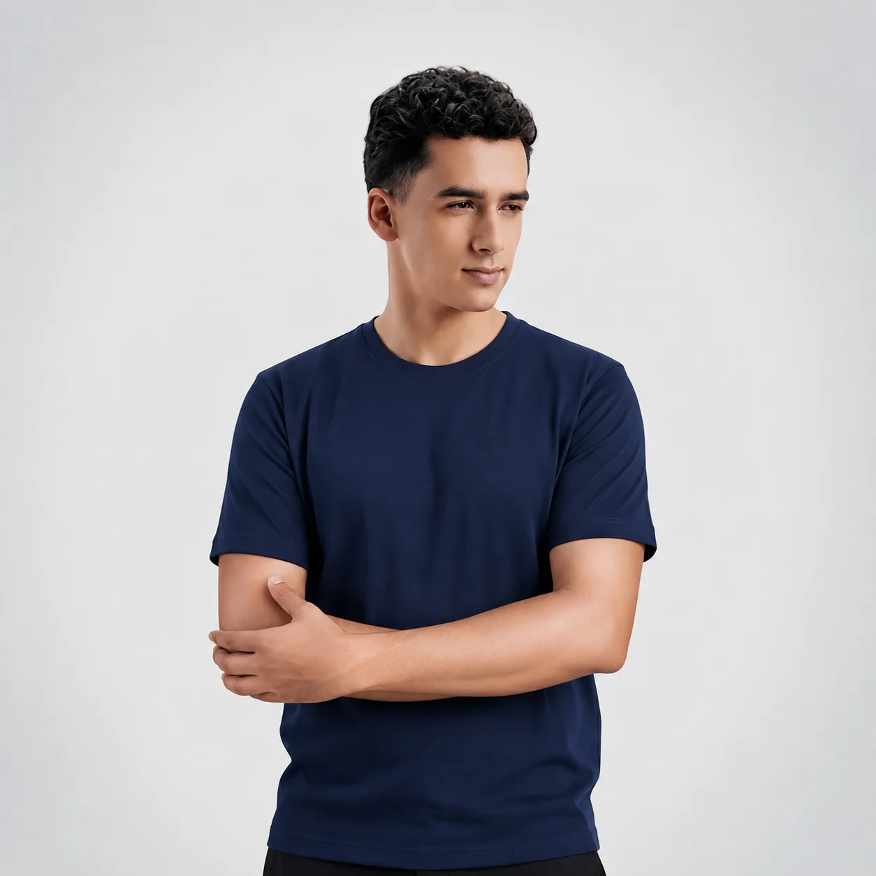 AGGERT Round Neck T-Shirt SUPIMA MERCERISED Cotton 220 GSM Navy Blue 