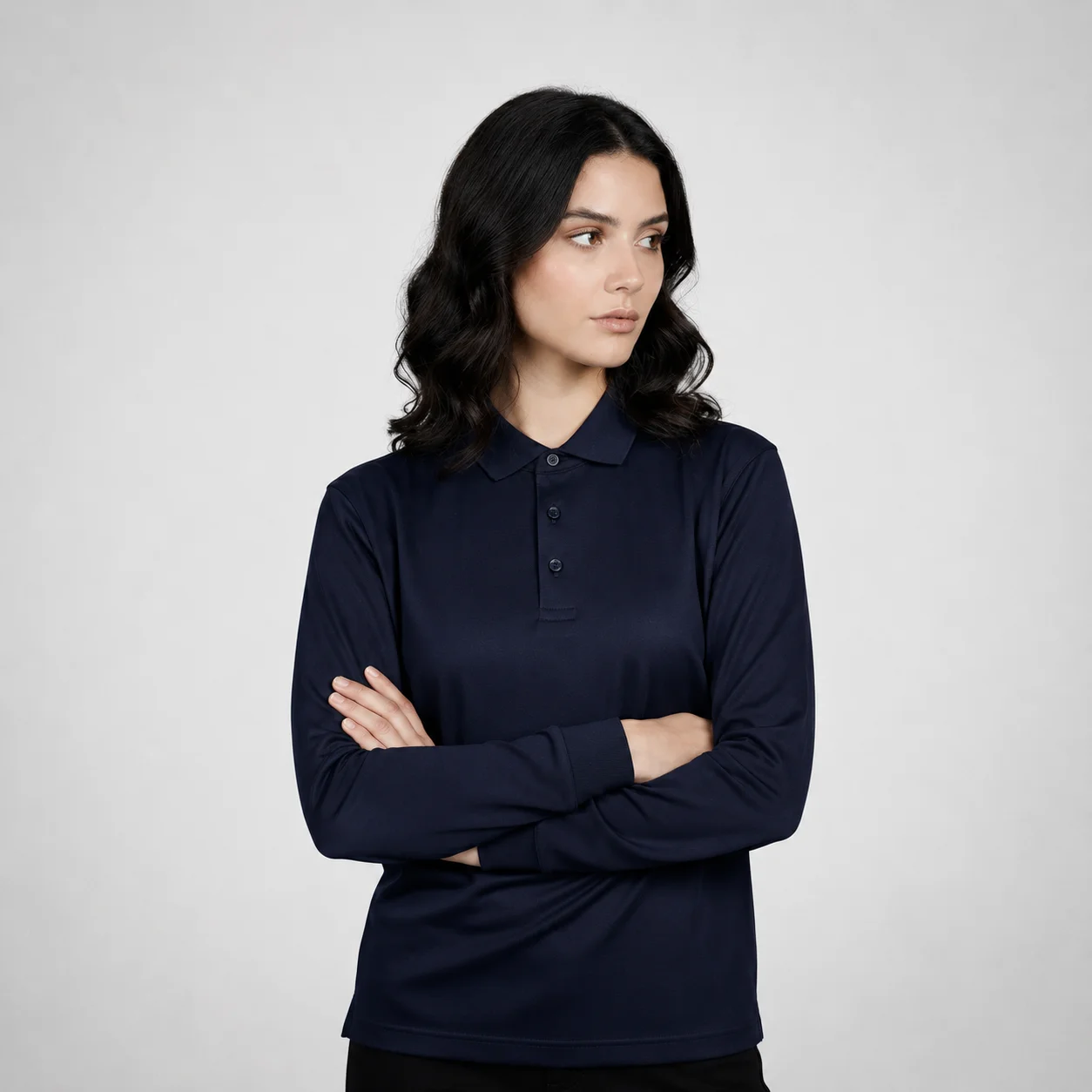 [AGPL7581] AGGERT Polo Full Sleeve SUPIMA MERCERISED Cotton 220 GSM Navy Blue - Women