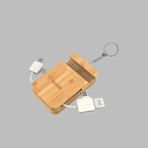 Bamboo Multi Cable keyring with Phone Stand