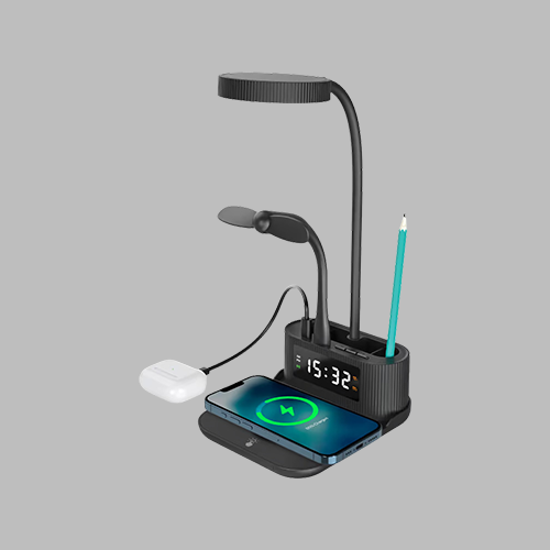 [STJY 240822] Desk Lamp with Wireless Charger, Clock and Pen Holder