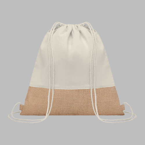 [STHD 2341213] Jute Base Cotton Drawstring Bag 