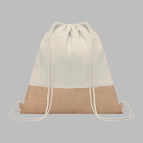 [STHD 2341213] Jute Base Cotton Drawstring Bag 