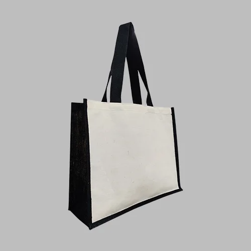 JUTE/ CANVAS BAG BLACK STS 21023