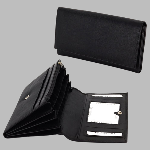 [STLW 7025] Ladies Wallet Genuine Leather Black