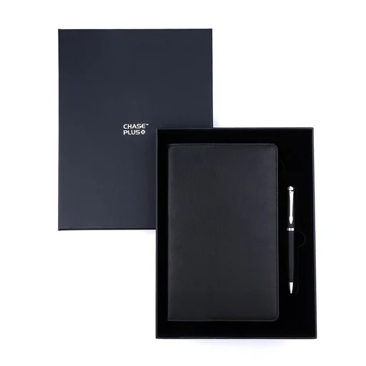 [CMB8891-1]  Business Gift Set-Capre Leather Covered Organizer Black and Libro Matt Black Pen