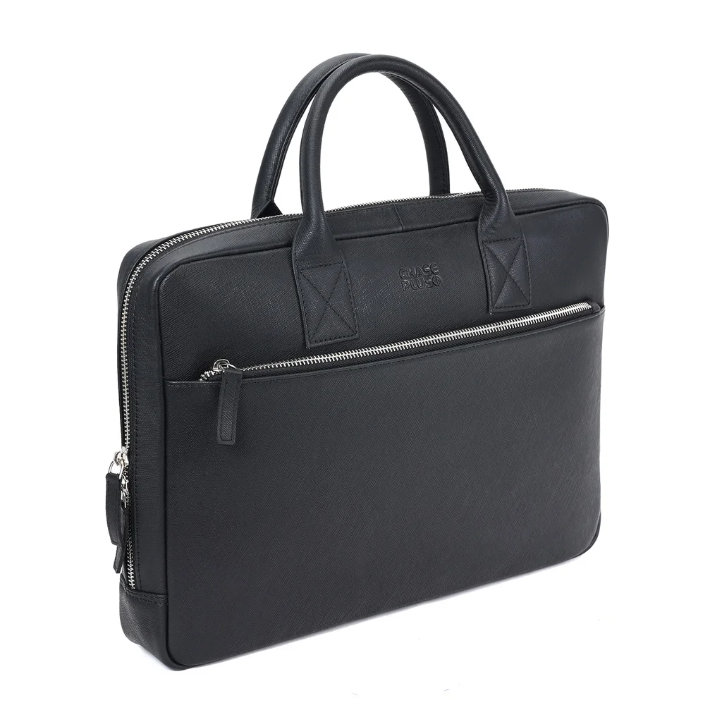 CHASE PLUS Premium Genuine Leather Orion black GLASGOW Laptop Bag
