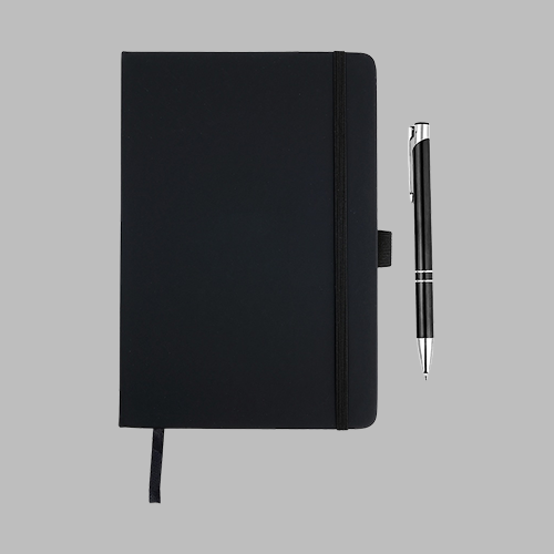 [STAN 250118] A5 PU Economic Notebook and pen Black 