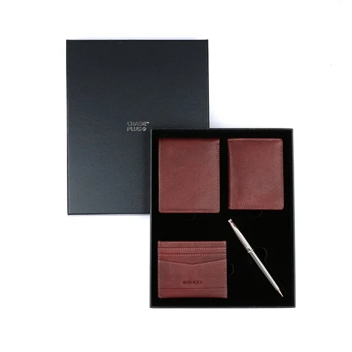 CHASE PLUS Business Gift Set Oxford Men's Wallet, Credit Card Holder, BCH and Lexer Gun Metal Pen 