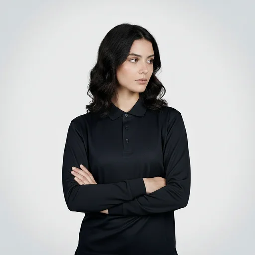 [AGPL7587] AGGERT Polo Full Sleeve SUPIMA MERCERISED Cotton 200 GSM Black - Women 
