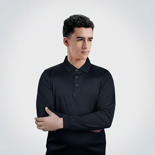[AGPL7586] AGGERT Polo Full Sleeve SUPIMA MERCERISED Cotton 200 GSM Black